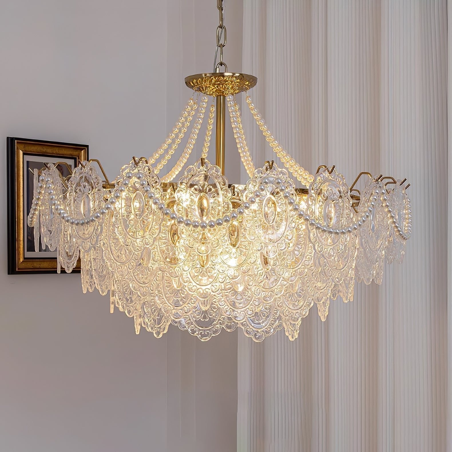 Modern Gold Pearl Glass Chandelier Luxury Globe Pendant Ceiling Light