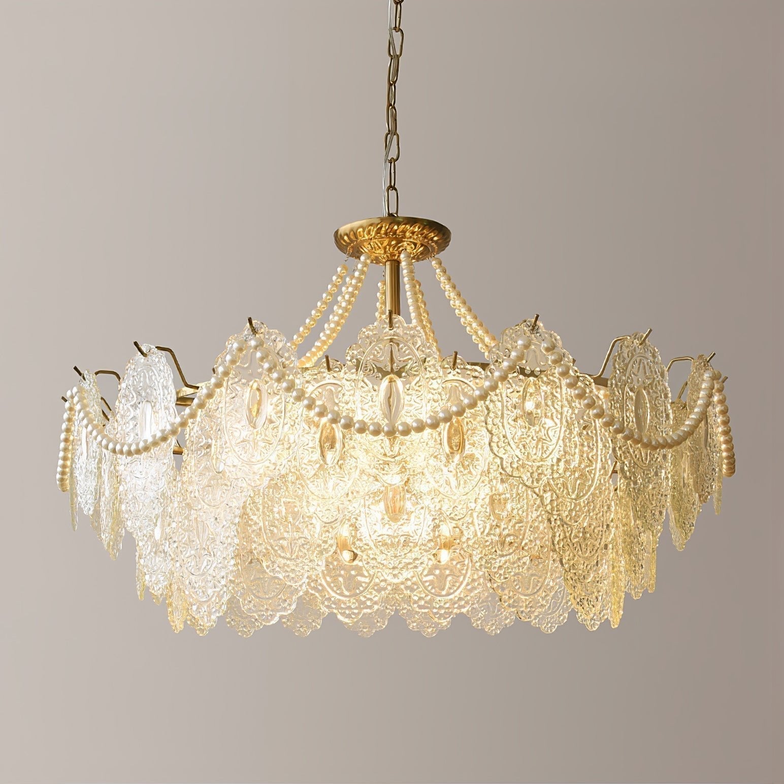 Modern Gold Pearl Glass Chandelier Luxury Globe Pendant Ceiling Light