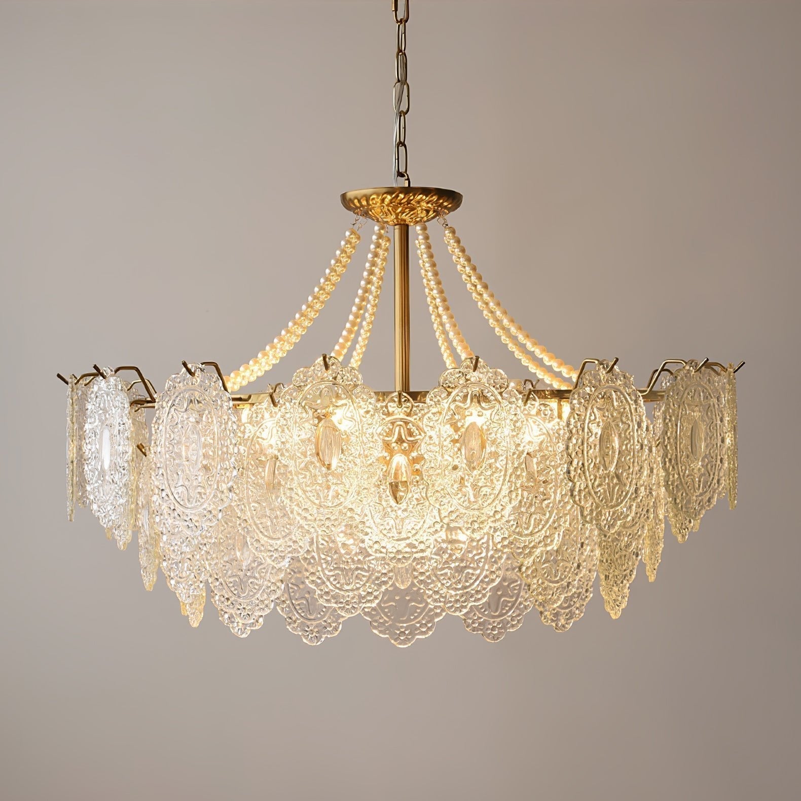 Modern Gold Pearl Glass Chandelier Luxury Globe Pendant Ceiling Light