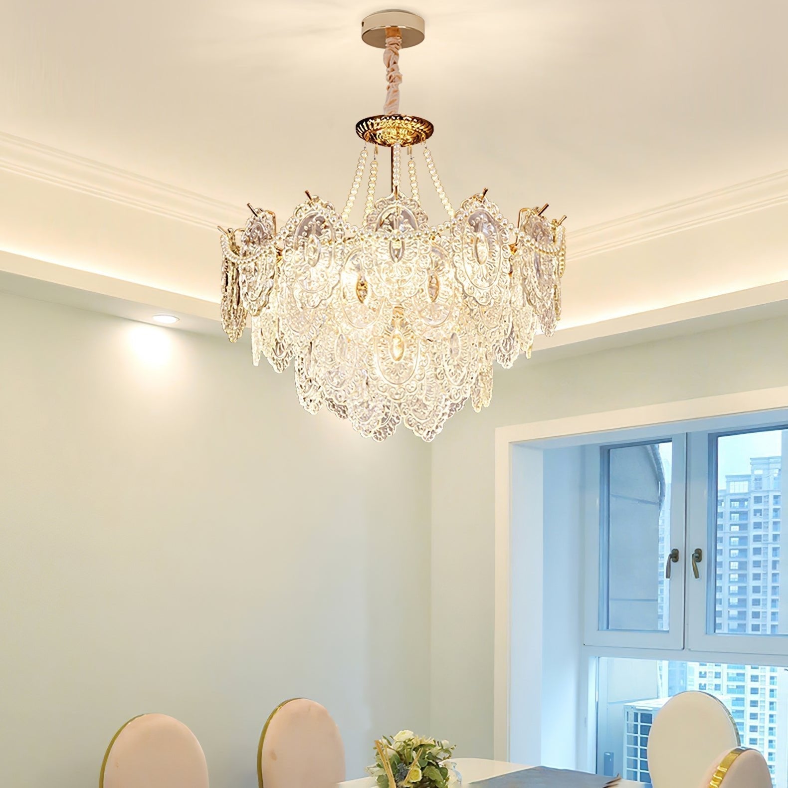 Modern Gold Pearl Glass Chandelier Luxury Globe Pendant Ceiling Light