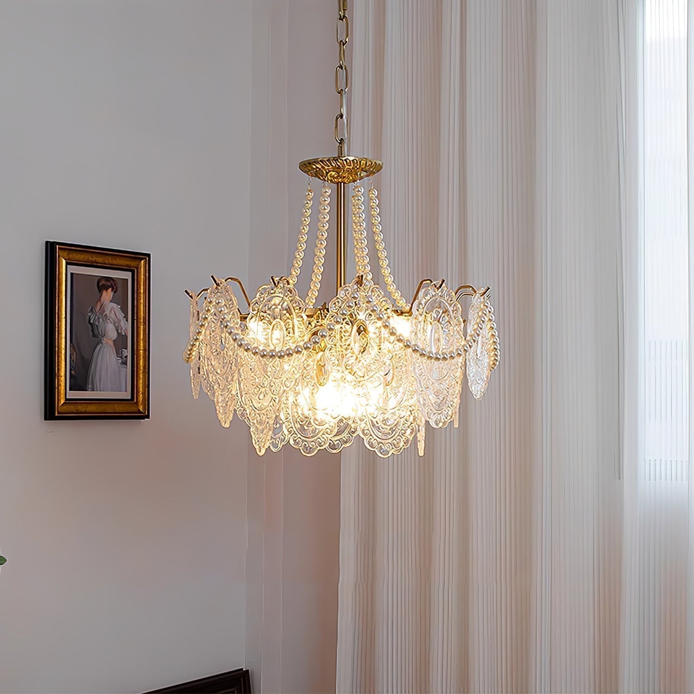 Modern Gold Pearl Glass Chandelier Luxury Globe Pendant Ceiling Light