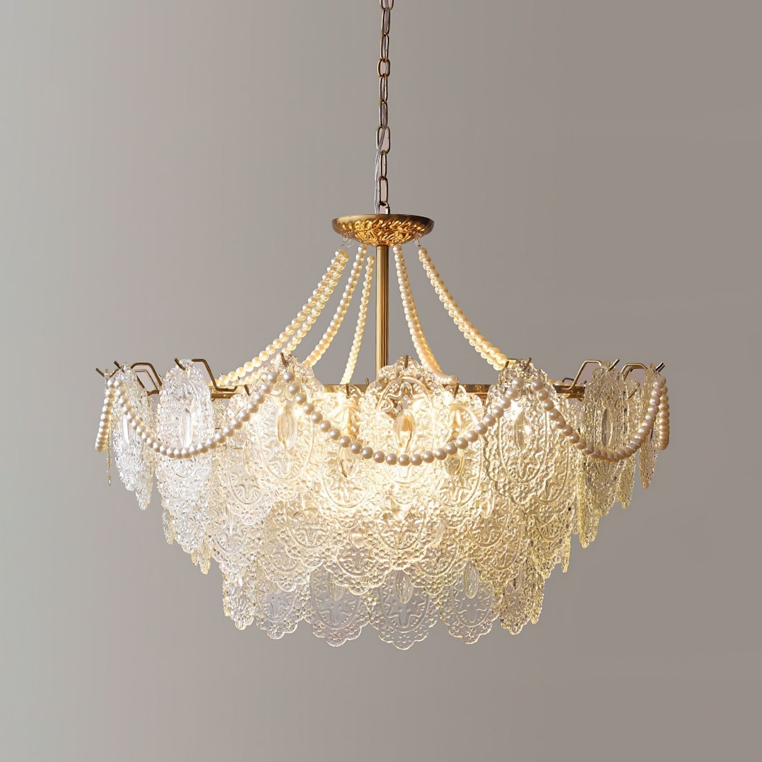 Modern Gold Pearl Glass Chandelier Luxury Globe Pendant Ceiling Light