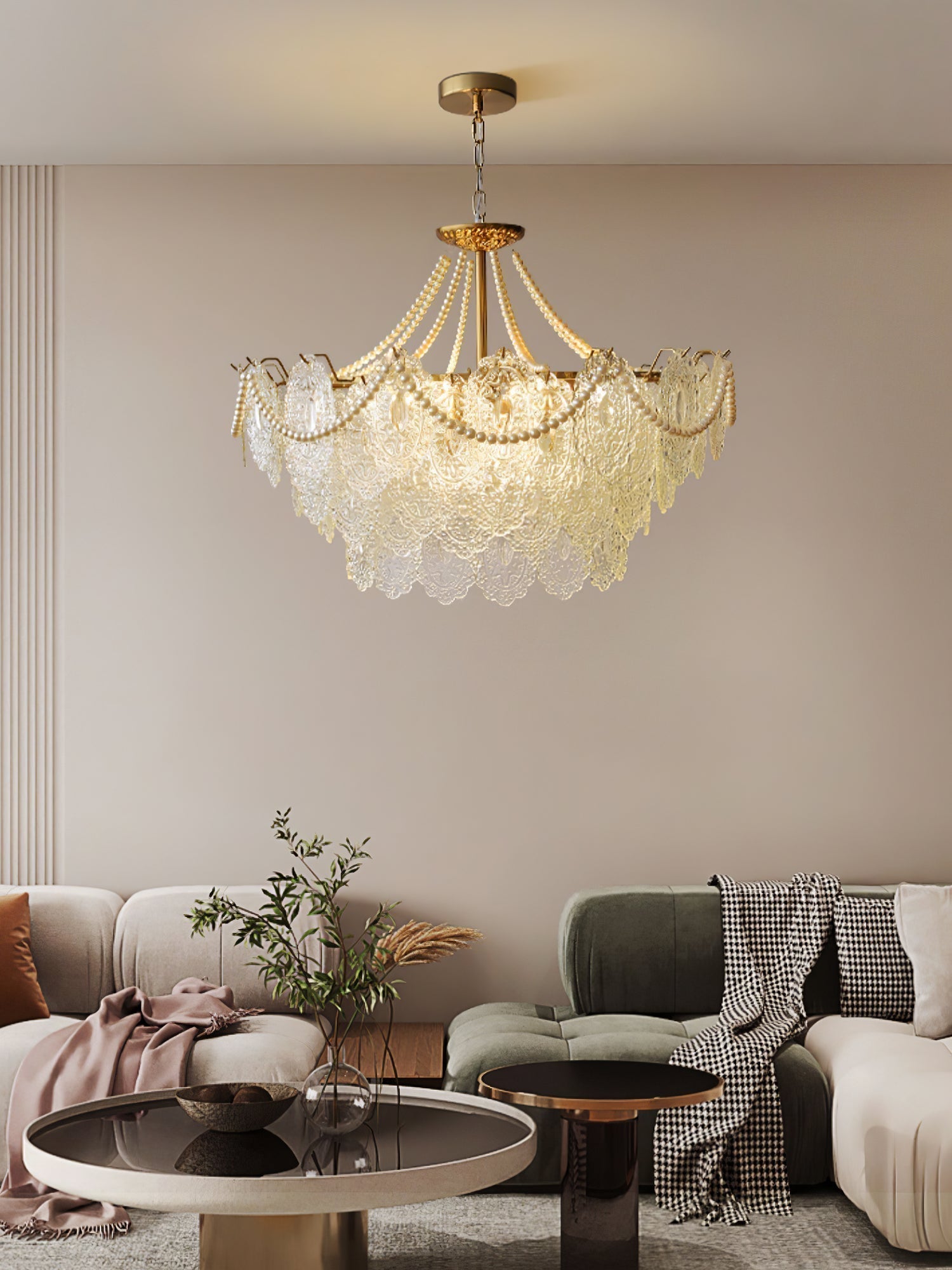Modern Gold Pearl Glass Chandelier Luxury Globe Pendant Ceiling Light