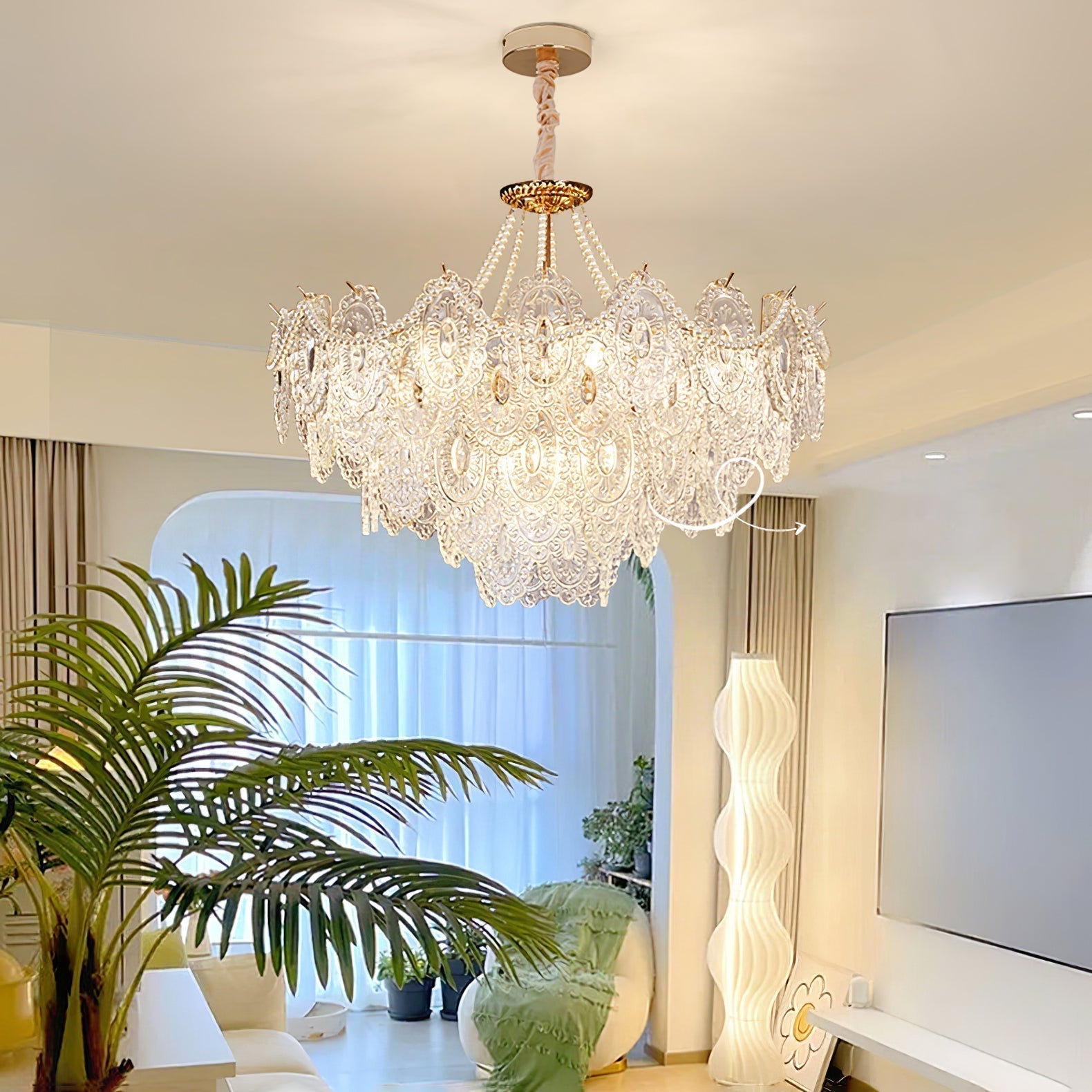 Modern Gold Pearl Glass Chandelier Luxury Globe Pendant Ceiling Light