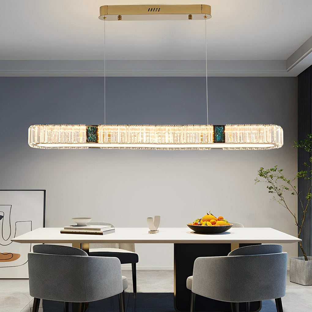Modern Gold Rectangular Crystal Chandelier Dimmable Linear LED Pendant Light for Dining Room Kitchen