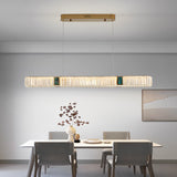 Modern Gold Rectangular Crystal Chandelier Dimmable Linear LED Pendant Light for Dining Room Kitchen