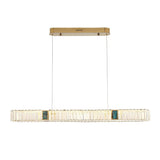 Modern Gold Rectangular Crystal Chandelier Dimmable Linear LED Pendant Light for Dining Room Kitchen