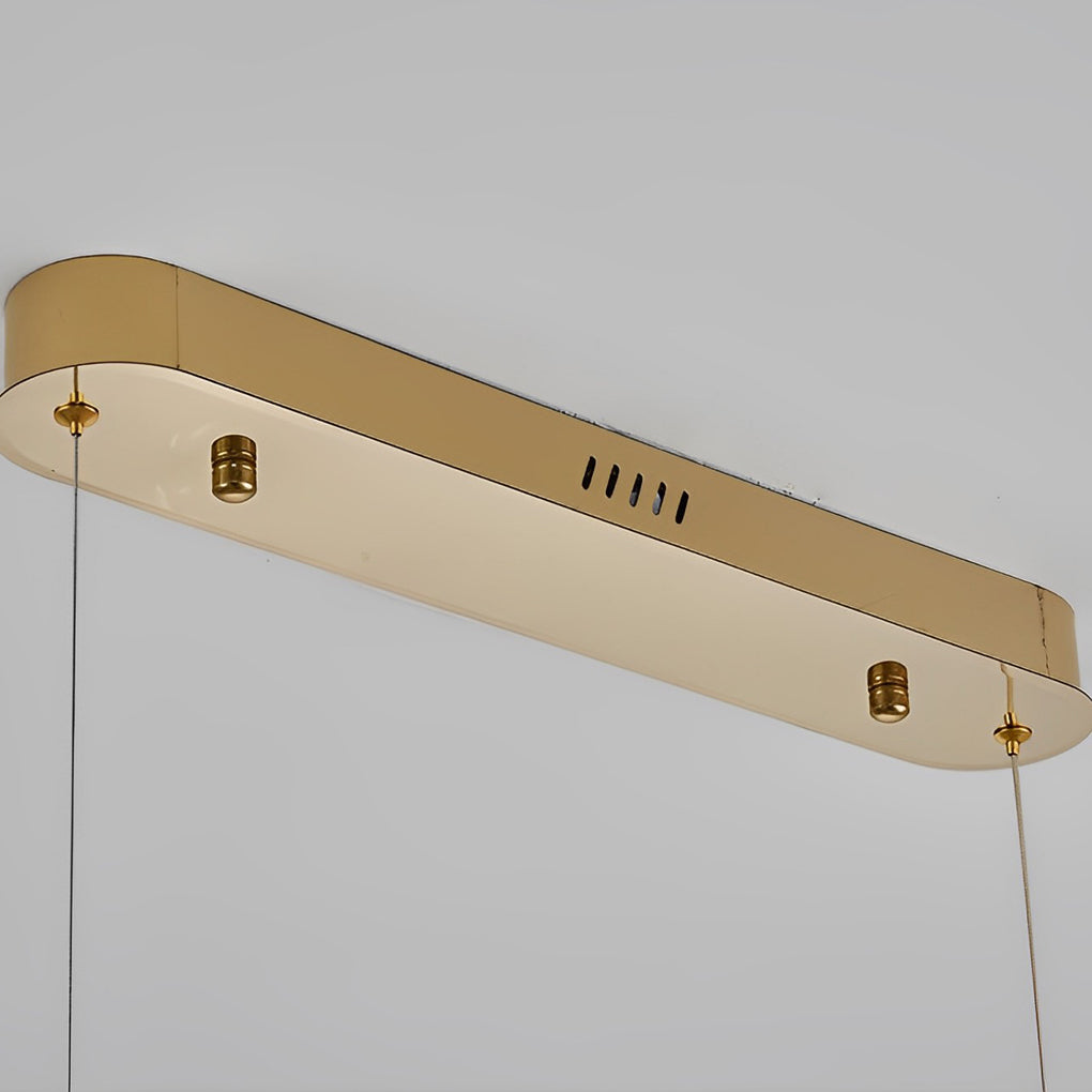 Modern Gold Rectangular Crystal Chandelier Dimmable Linear LED Pendant Light for Dining Room Kitchen