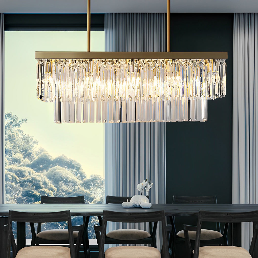 Modern Gold Rectangular Crystal Chandelier with 3 Step Dimming LED Light Fixture