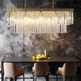 Modern Gold Rectangular Crystal Chandelier with 3 Step Dimming LED Light Fixture