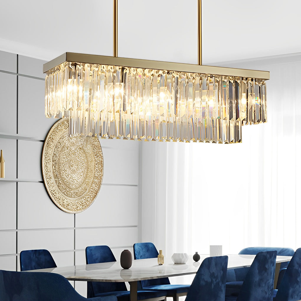 Modern Gold Rectangular Crystal Chandelier with 3 Step Dimming LED Light Fixture