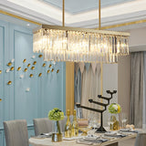 Modern Gold Rectangular Crystal Chandelier with 3 Step Dimming LED Light Fixture