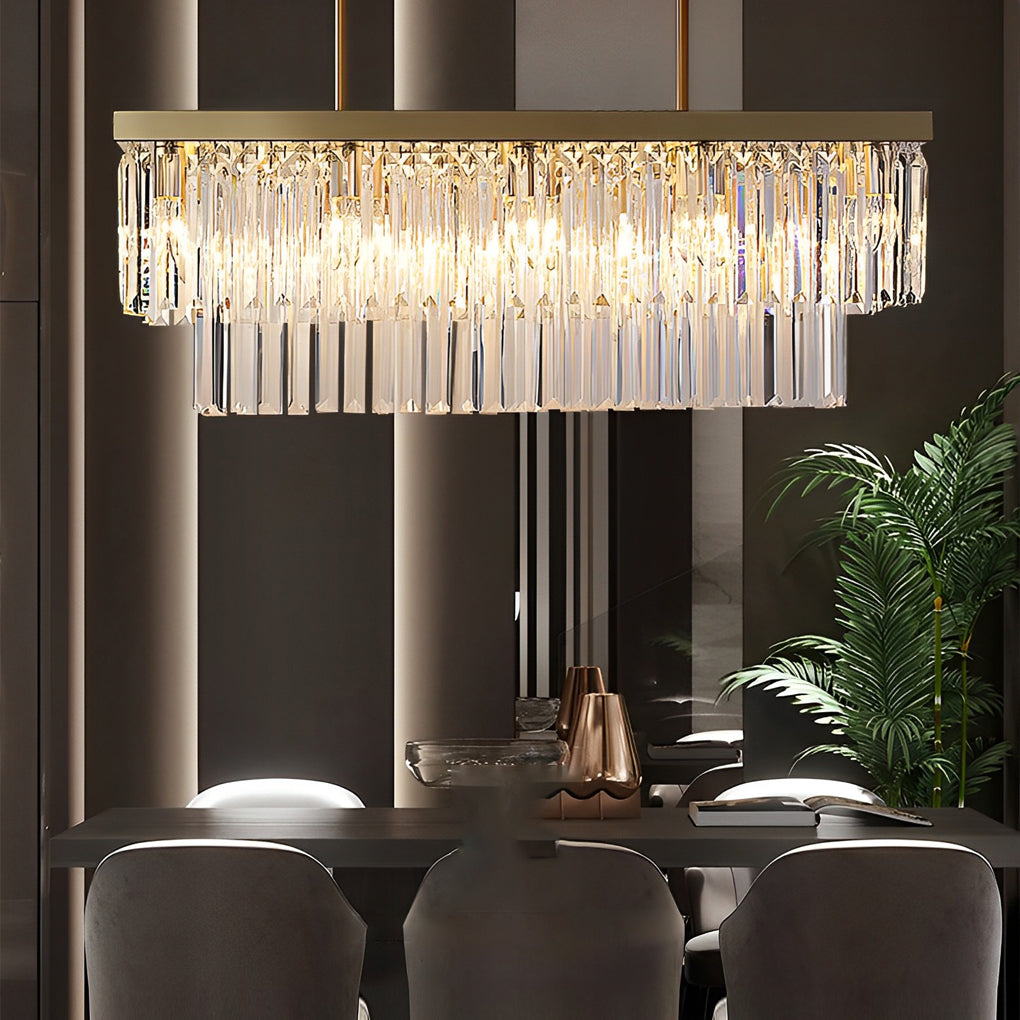 Modern Gold Rectangular Crystal Chandelier with 3 Step Dimming LED Light Fixture