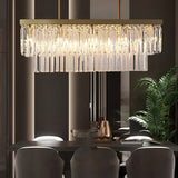 Modern Gold Rectangular Crystal Chandelier with 3 Step Dimming LED Light Fixture