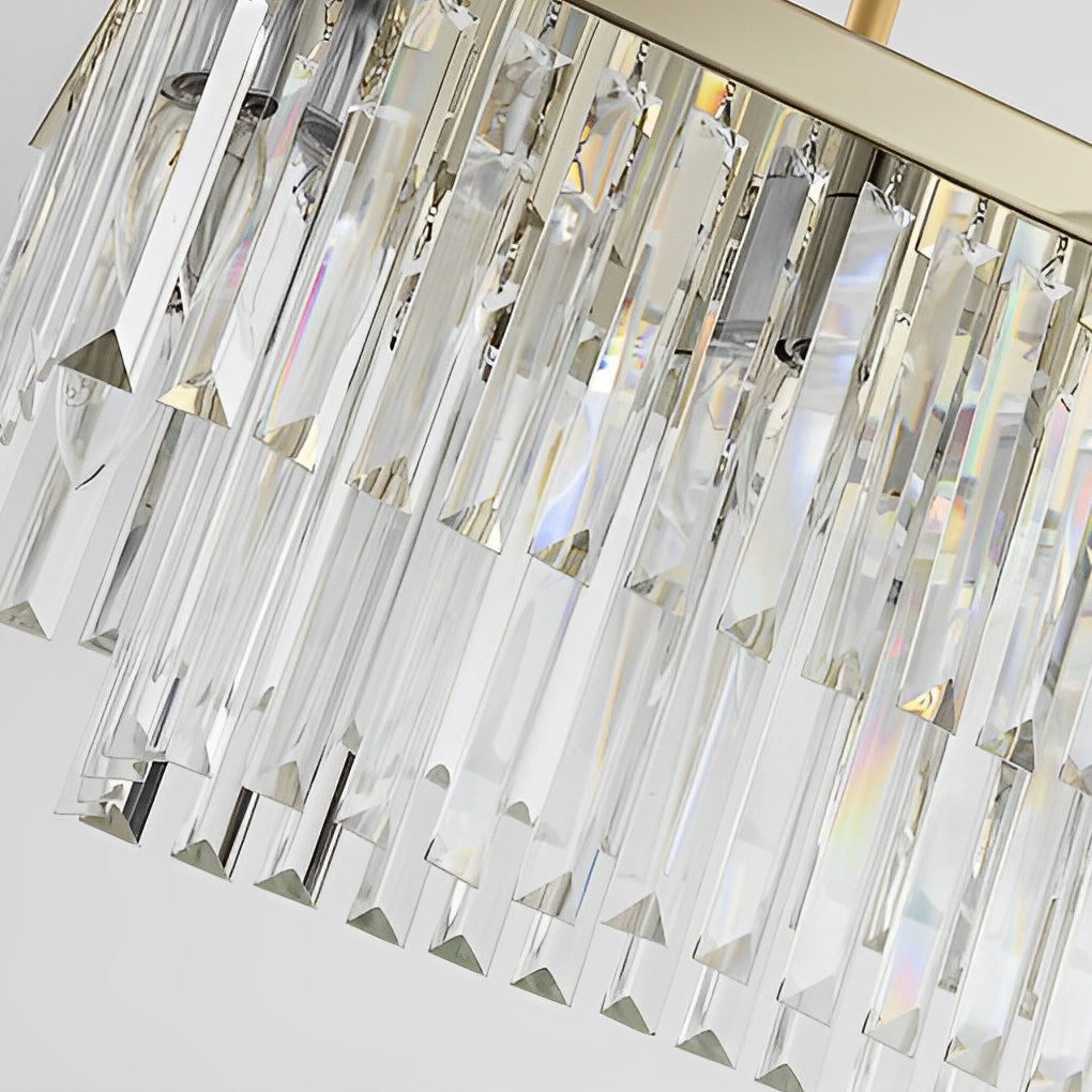 Modern Gold Rectangular Crystal Chandelier with 3 Step Dimming LED Light Fixture