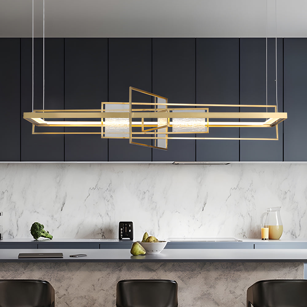 Modern Gold Rectangular LED Chandelier with Glass Accents for Dining Room
