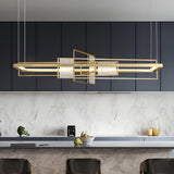 Modern Gold Rectangular LED Chandelier with Glass Accents for Dining Room