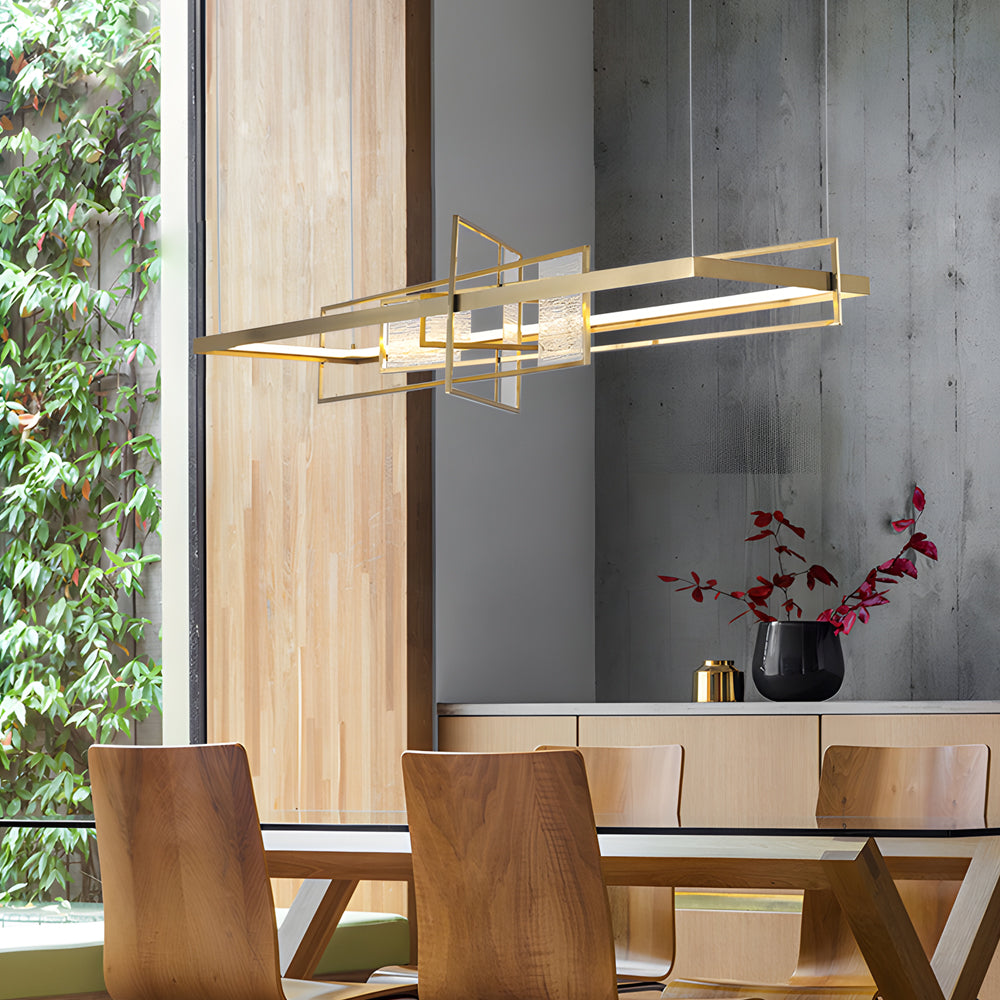 Modern Gold Rectangular LED Chandelier with Glass Accents for Dining Room