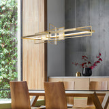 Modern Gold Rectangular LED Chandelier with Glass Accents for Dining Room