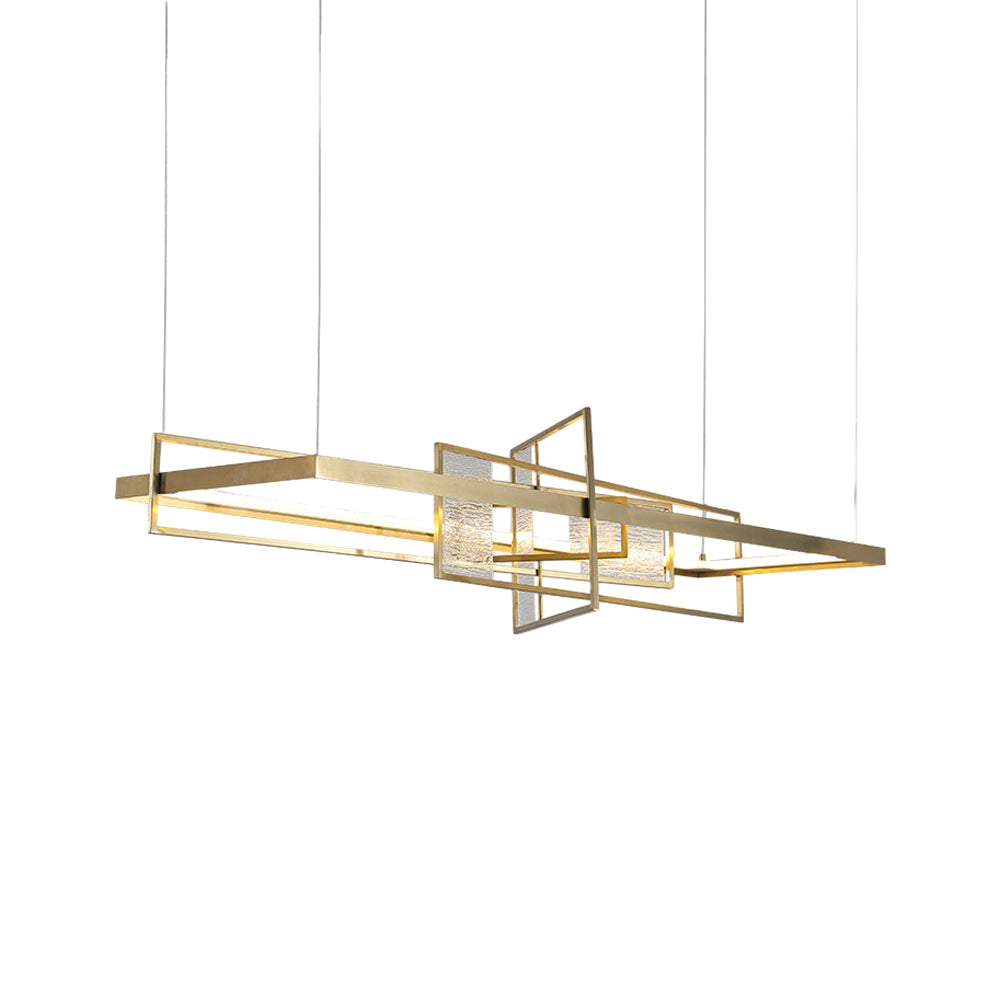 Modern Gold Rectangular LED Chandelier with Glass Accents for Dining Room