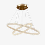 Modern Gold Ring Crystal LED Chandelier Adjustable Hanging Ceiling Pendant Light
