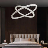 Modern Gold Ring Crystal LED Chandelier Adjustable Hanging Ceiling Pendant Light