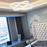 Modern Gold Ring Crystal LED Chandelier Adjustable Hanging Ceiling Pendant Light