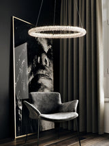 Modern Gold Ring Crystal LED Chandelier Adjustable Hanging Ceiling Pendant Light