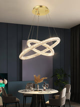 Modern Gold Ring Crystal LED Chandelier Adjustable Hanging Ceiling Pendant Light