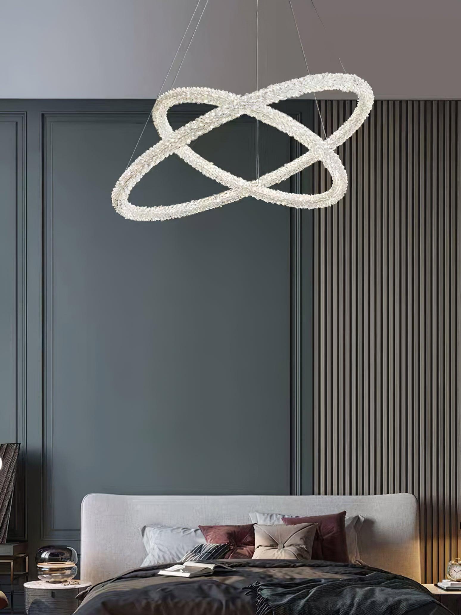 Modern Gold Ring Crystal LED Chandelier Adjustable Hanging Ceiling Pendant Light