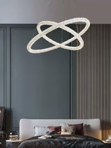 Modern Gold Ring Crystal LED Chandelier Adjustable Hanging Ceiling Pendant Light