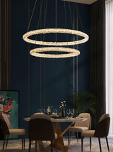 Modern Gold Ring Crystal LED Chandelier Adjustable Hanging Ceiling Pendant Light