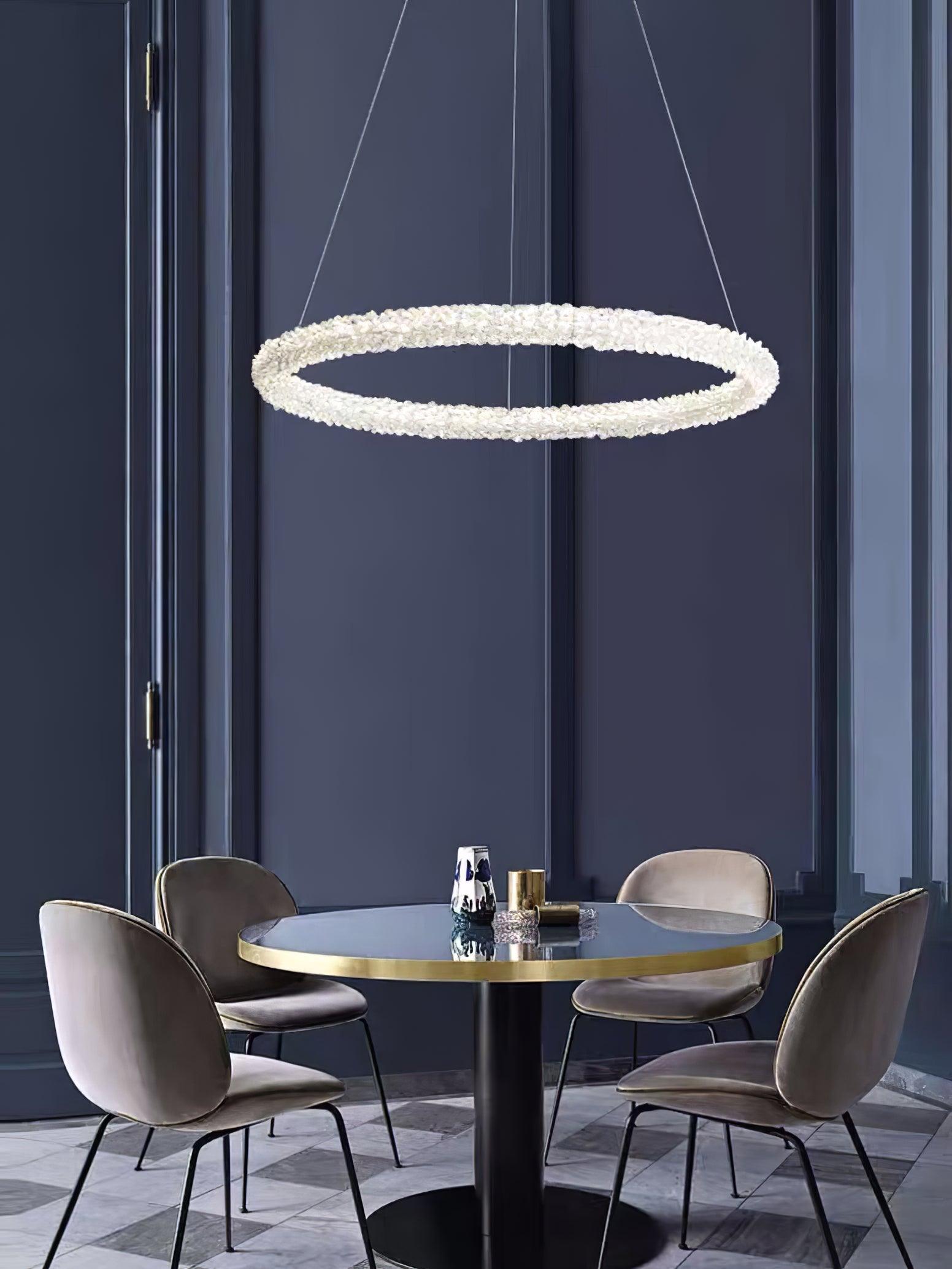 Modern Gold Ring Crystal LED Chandelier Adjustable Hanging Ceiling Pendant Light