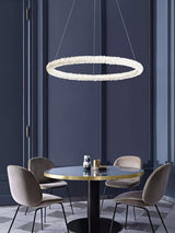Modern Gold Ring Crystal LED Chandelier Adjustable Hanging Ceiling Pendant Light