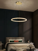 Modern Gold Ring Crystal LED Chandelier Adjustable Hanging Ceiling Pendant Light