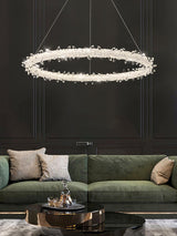 Modern Gold Ring Crystal LED Chandelier Adjustable Hanging Ceiling Pendant Light