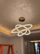Modern Gold Ring Crystal LED Chandelier Adjustable Hanging Ceiling Pendant Light