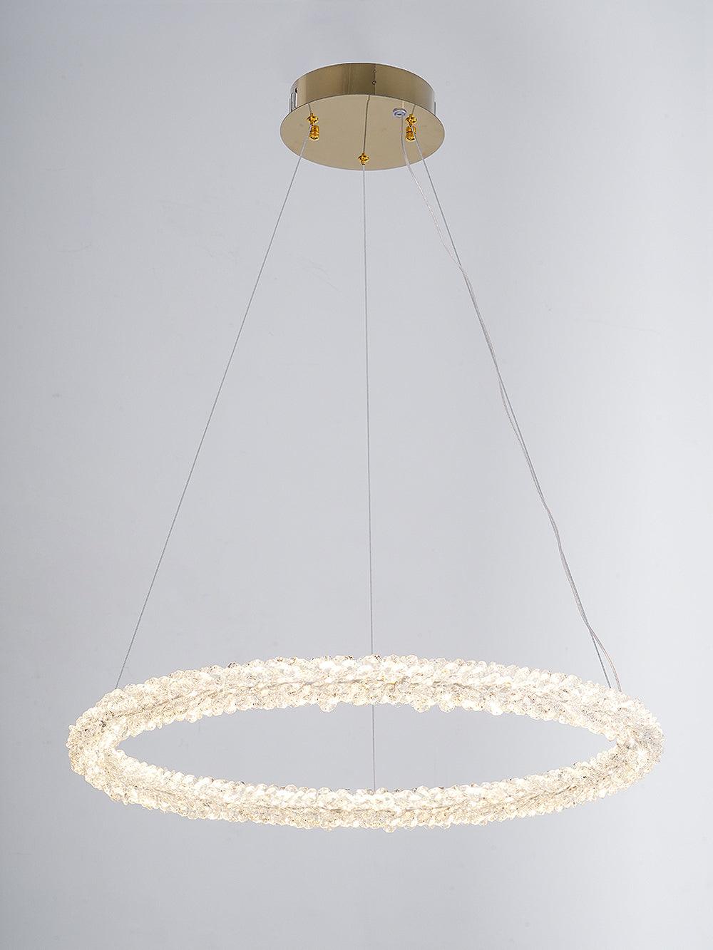 Modern Gold Ring Crystal LED Chandelier Adjustable Hanging Ceiling Pendant Light