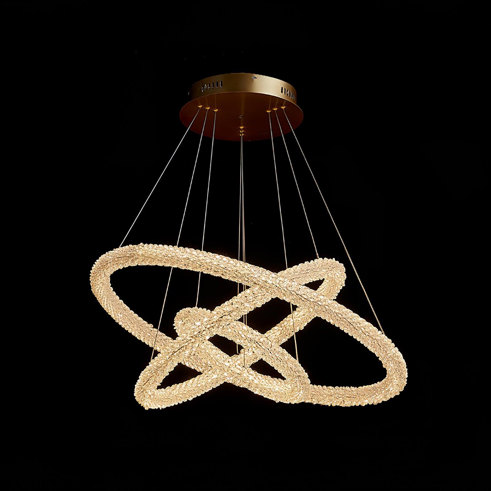 Modern Gold Ring Crystal LED Chandelier Adjustable Hanging Ceiling Pendant Light