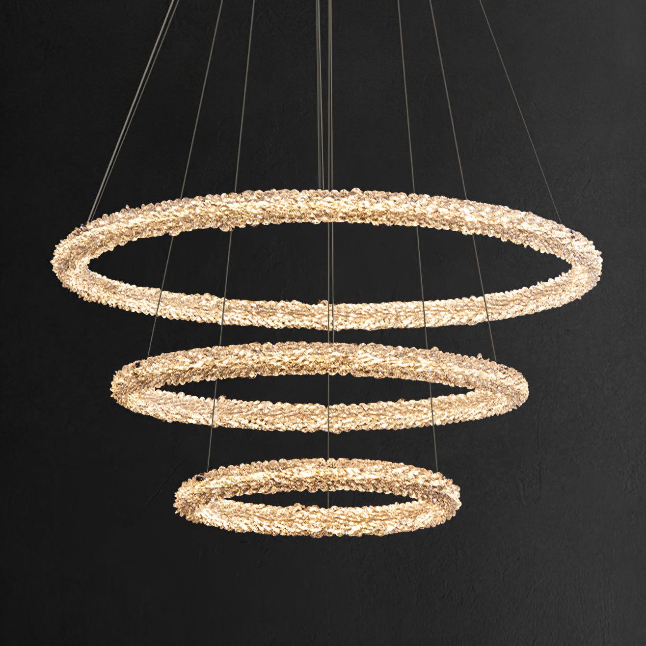Modern Gold Ring Crystal LED Chandelier Adjustable Hanging Ceiling Pendant Light