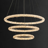 Modern Gold Ring Crystal LED Chandelier Adjustable Hanging Ceiling Pendant Light