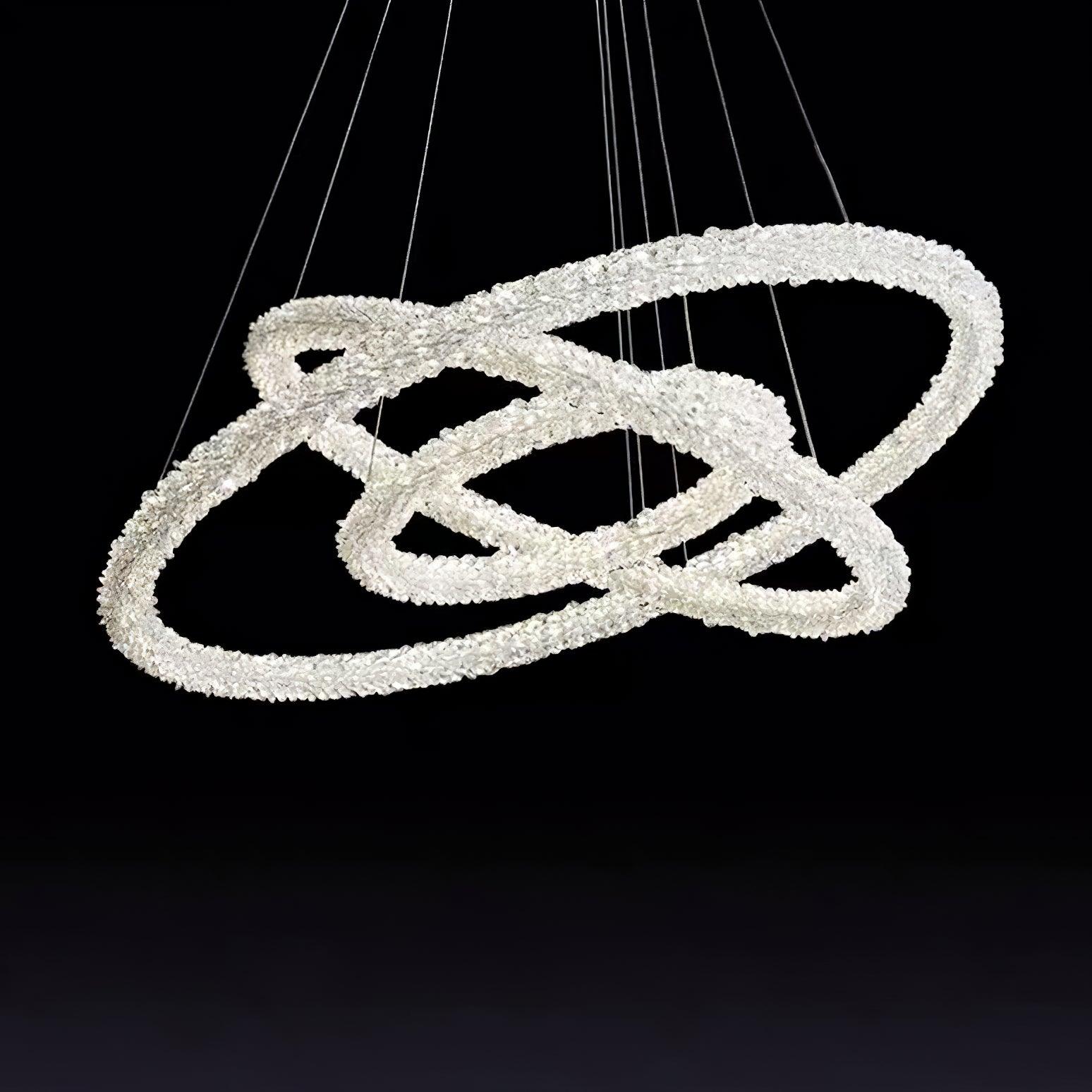 Modern Gold Ring Crystal LED Chandelier Adjustable Hanging Ceiling Pendant Light