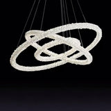 Modern Gold Ring Crystal LED Chandelier Adjustable Hanging Ceiling Pendant Light