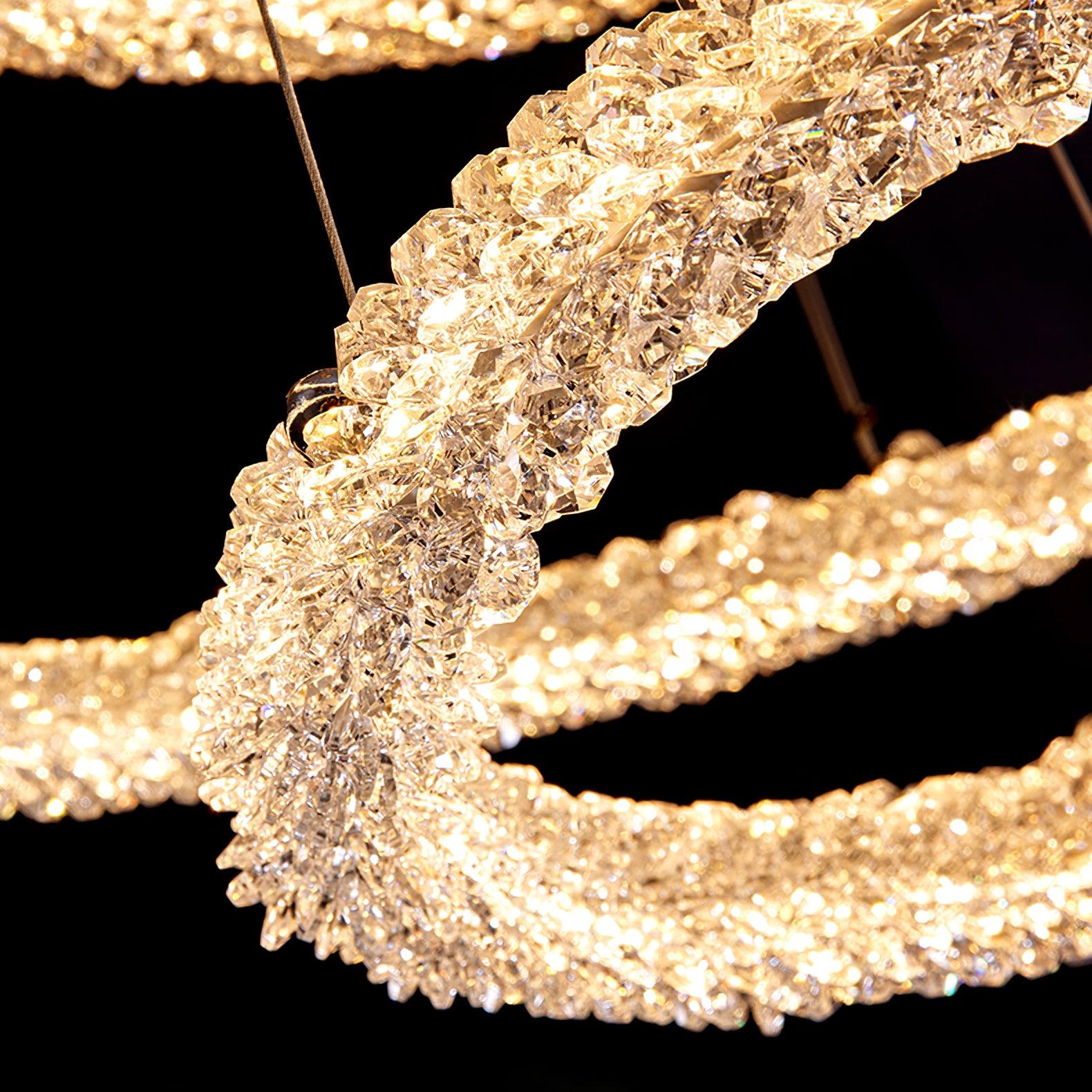 Modern Gold Ring Crystal LED Chandelier Adjustable Hanging Ceiling Pendant Light