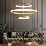 Modern Gold Ring LED Pendant Light Adjustable Height Dimmable Chandelier Lighting