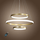 Modern Gold Ring LED Pendant Light Adjustable Height Dimmable Chandelier Lighting