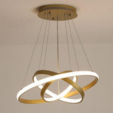 Modern Gold Ring LED Pendant Light Adjustable Height Dimmable Chandelier Lighting