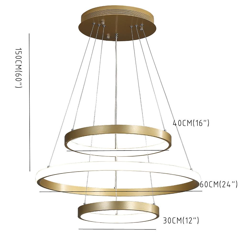 Modern Gold Ring LED Pendant Light Adjustable Height Dimmable Chandelier Lighting