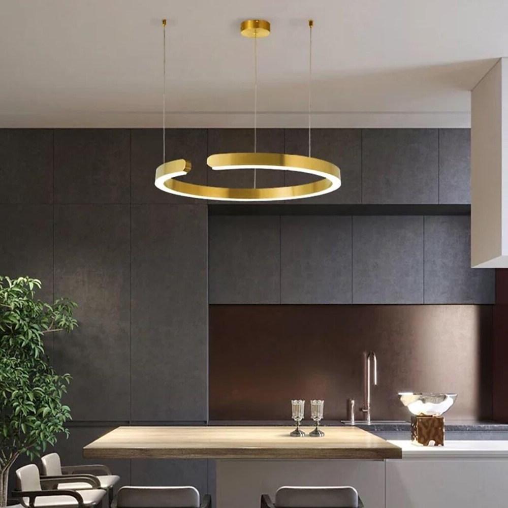 Modern Gold Ring LED Pendant Light for Dining Room and Kitchen Island