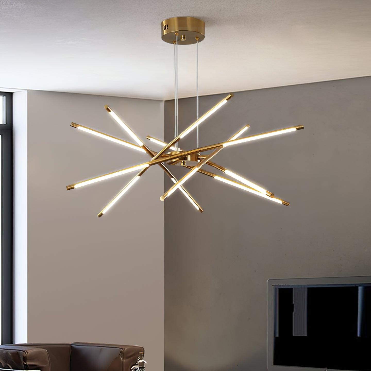 Modern Gold Rotatable LED Linear Chandelier Adjustable Ceiling Light Fixture
